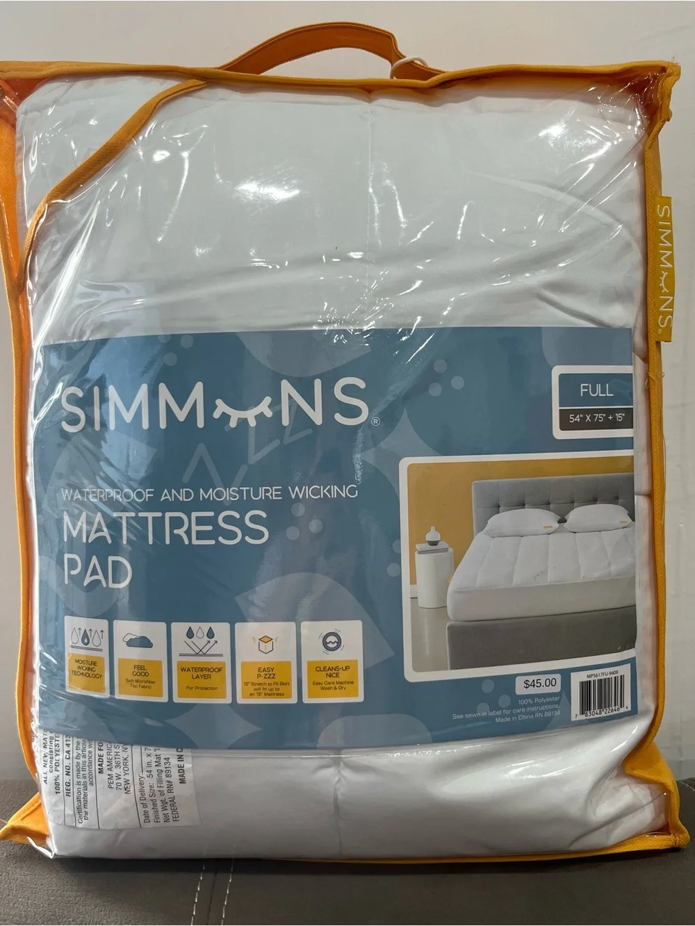 Simmons Full Waterproof Mattress Pad with Moisture Wicking Technology – New